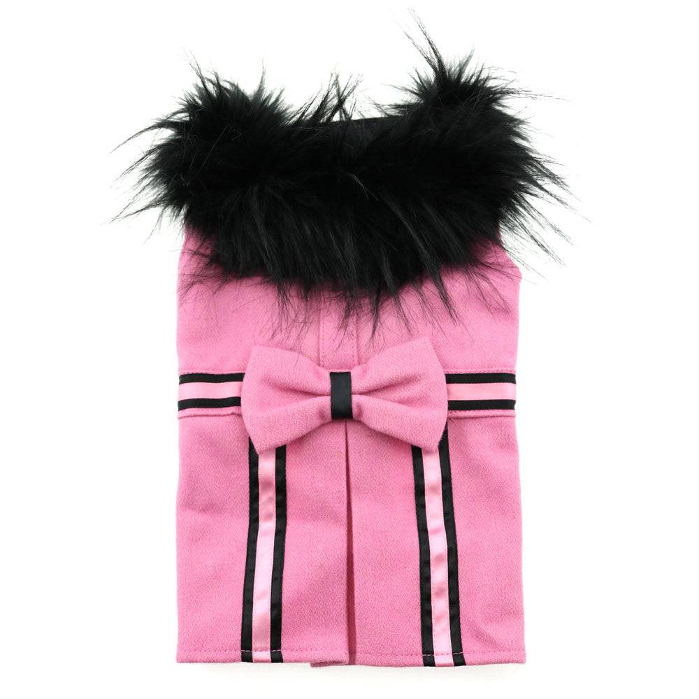 Doggie Design, Inc Designer Pink Wool Blend Classic Dog Coat Harness and Fur Collar with Matching Leash