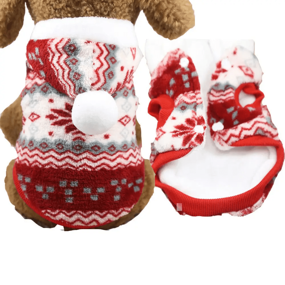 Furr-Baby Gifts XS / Red Gray Snowflake Christmas Pet Santa Costume Hoodie