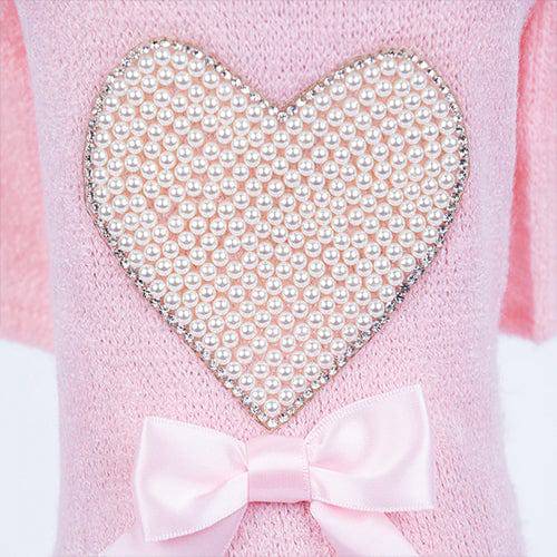 Hello Doggie Pearl Heart Dog Sweater: Baby Pink