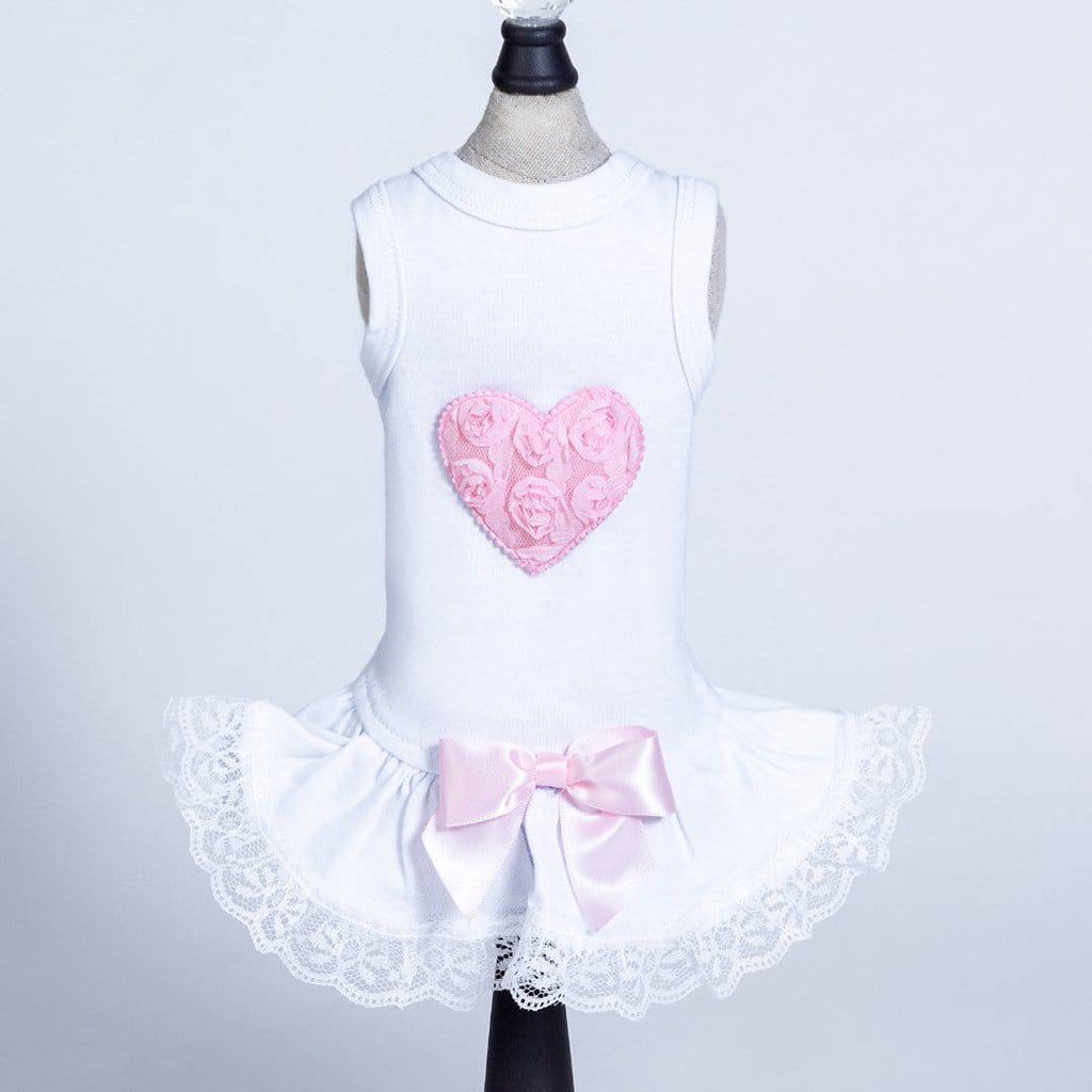 Hello Doggie XXS / Pink Lacey Puff Heart Dress