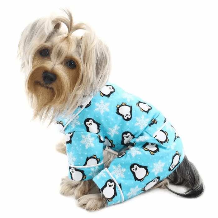 Klippo XS Penguins and Snowflake Flannel Pajamas - Turquoise