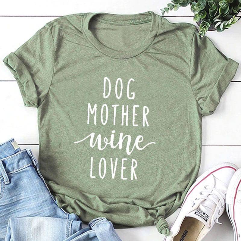 Pet Emporium LLC Green - White text / 3XL Dog Mother Wine Lover T-shirt