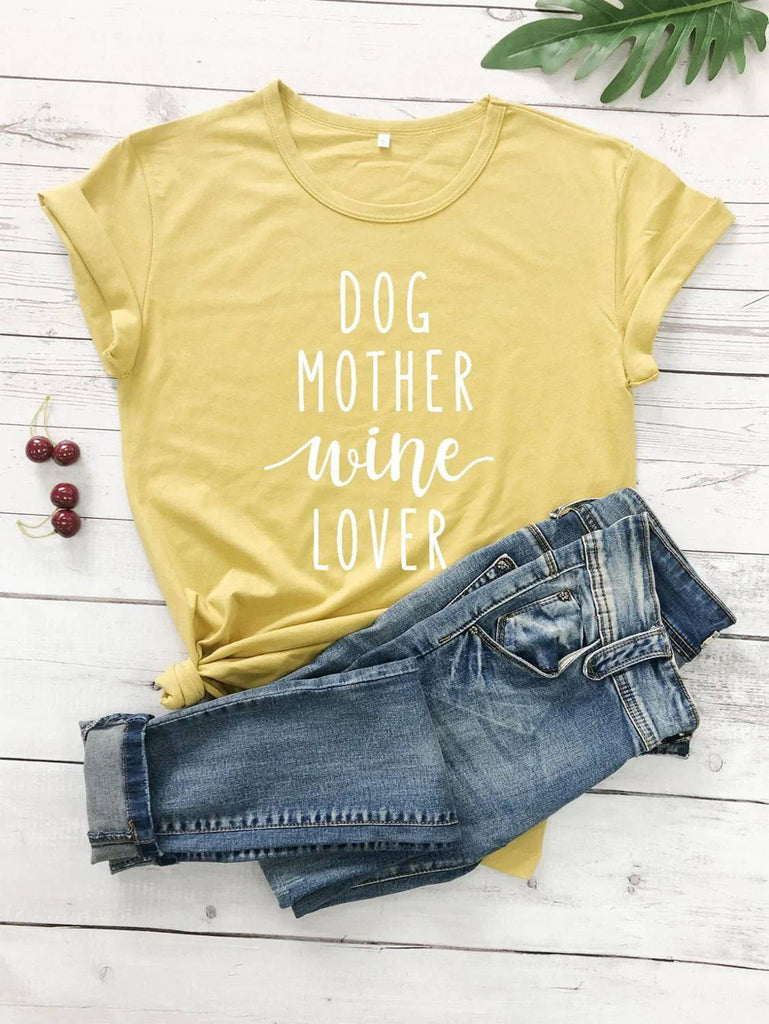 Pet Emporium LLC Yellow - White text / 3XL Dog Mother Wine Lover T-shirt