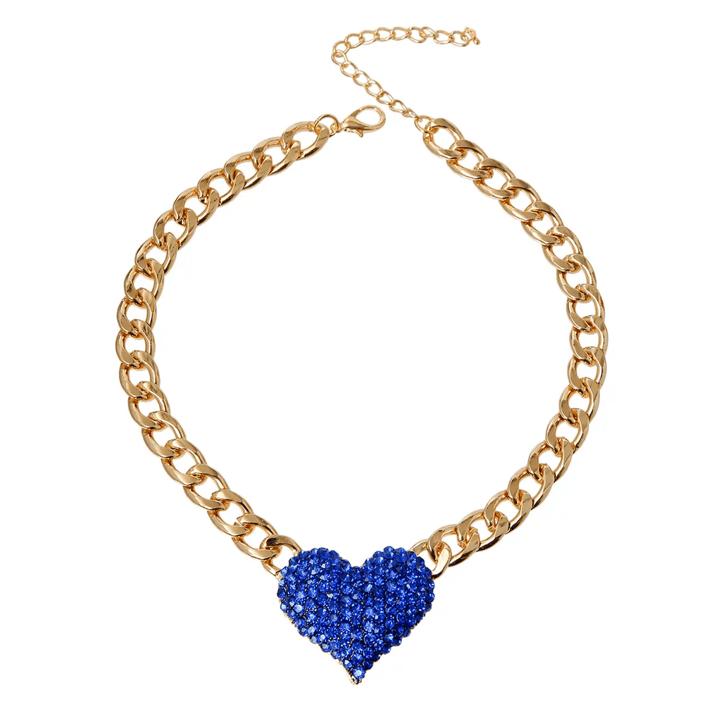 Bark Fifth Avenue Blue Rhinestone Heart Necklace