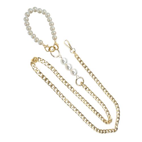 Bark Fifth Avenue Luxurious Gold Metal and Pearl Dog Leash