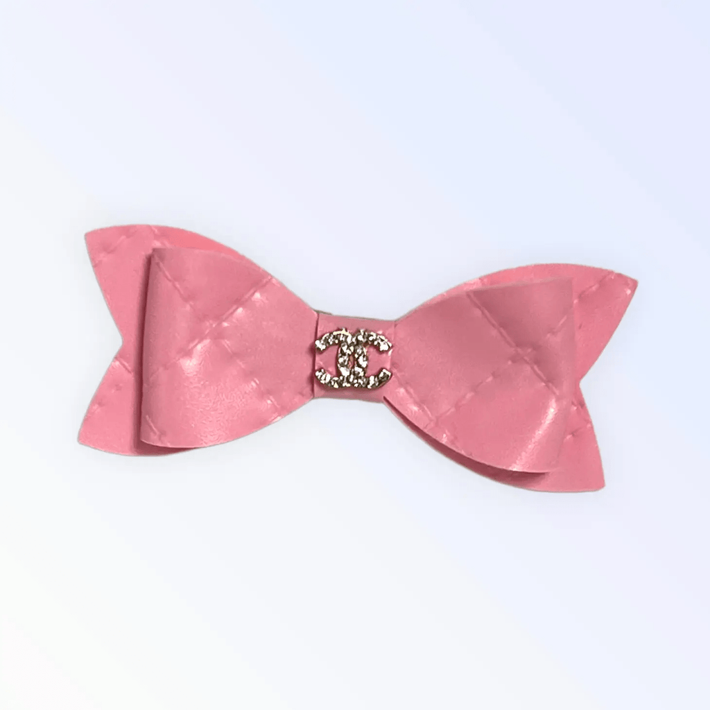 Bark Fifth Avenue Pink Quilted CC Leather Hair Bows