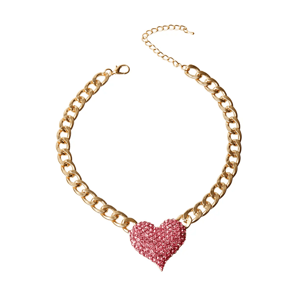 Bark Fifth Avenue Pink Rhinestone Heart Necklace