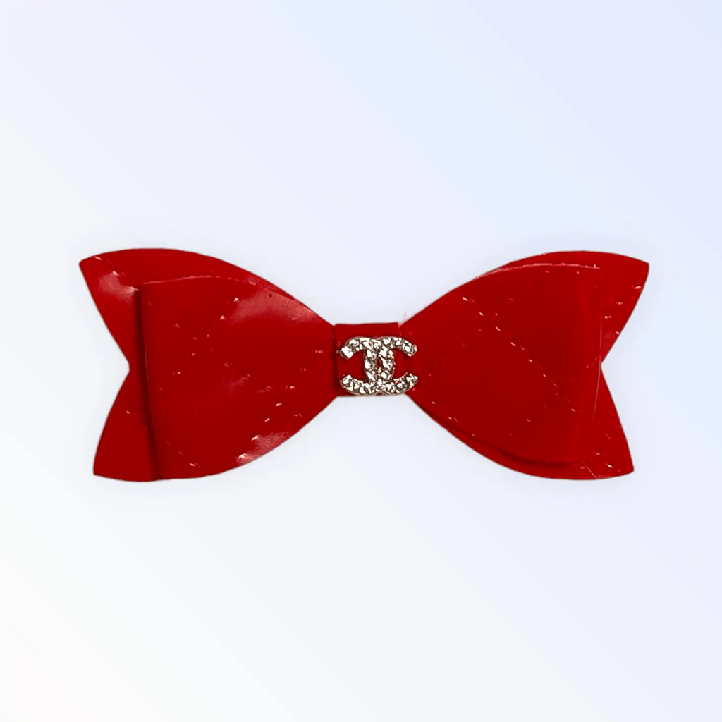Bark Fifth Avenue Red Quilted CC Leather Hair Bows