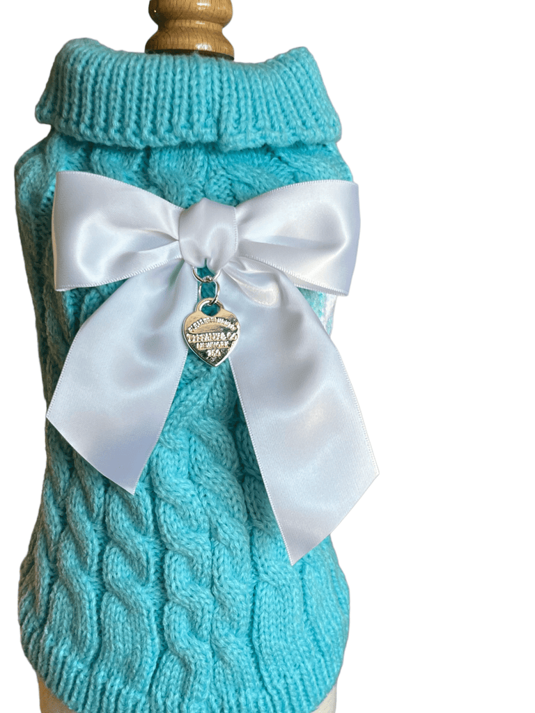 Bark Fifth Avenue Sniffany Knit Dog Sweater: S / Tiff Blue
