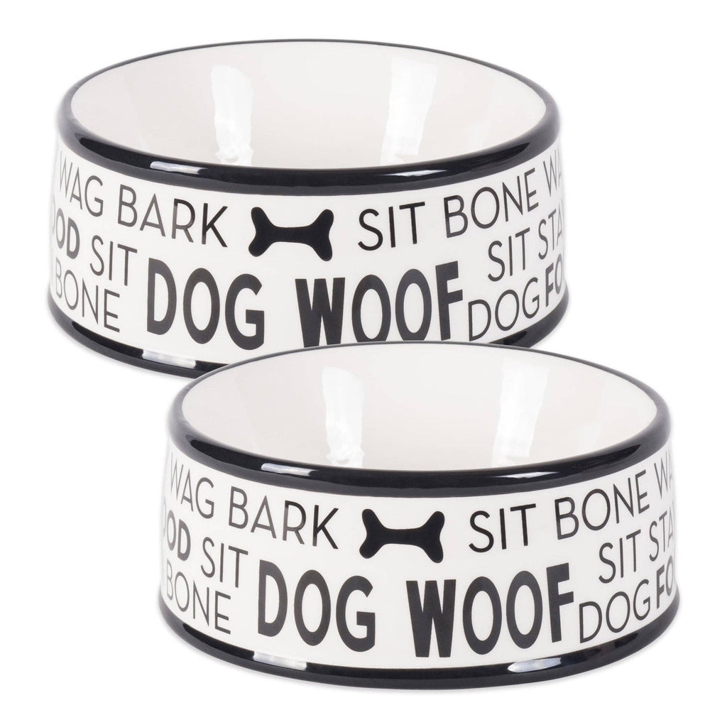 Bone Dry Black Dog Text Ceramic Medium Pet Bowl