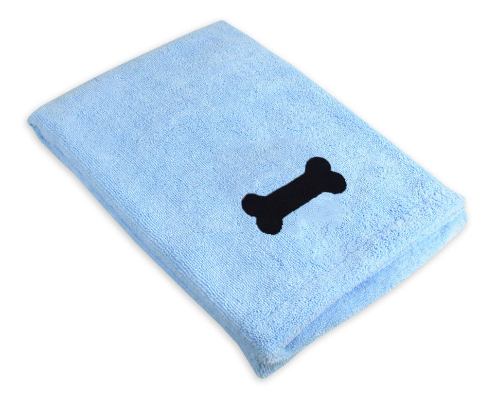 Bone Dry Blue Embroidered Bone Pet Towel