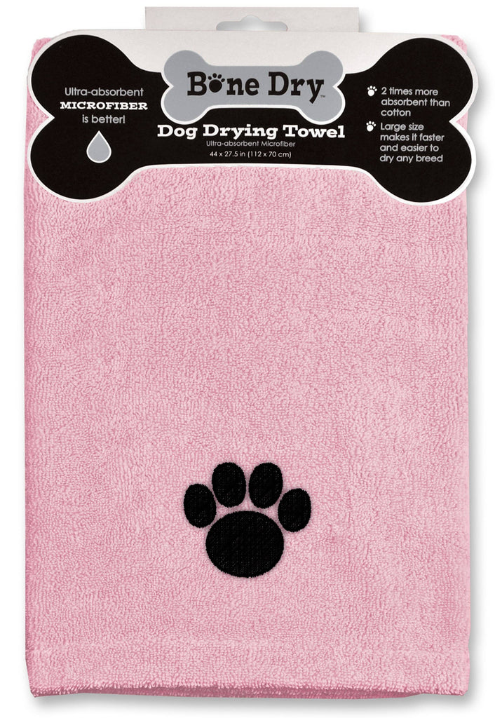 Bone Dry Pink Emb Paw Microfiber Drying Towel