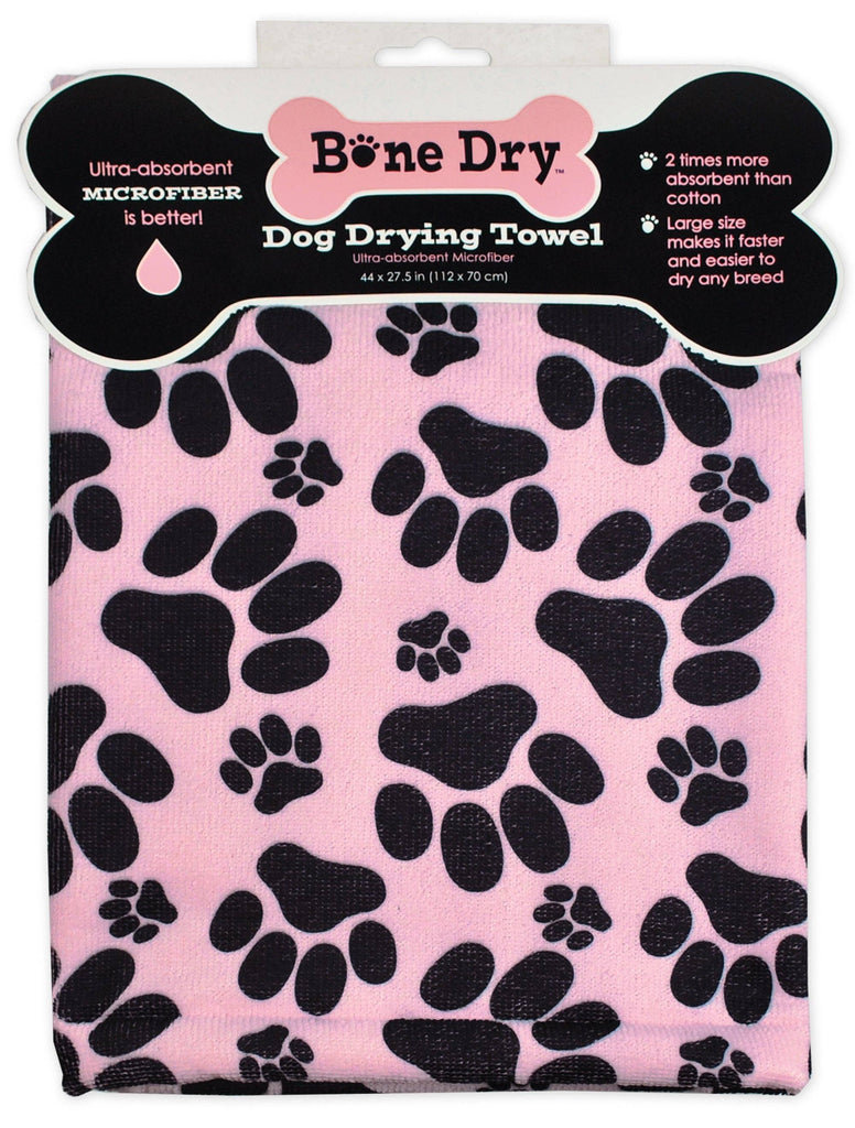 Bone Dry Pink Print Paw Microfiber Drying Towel