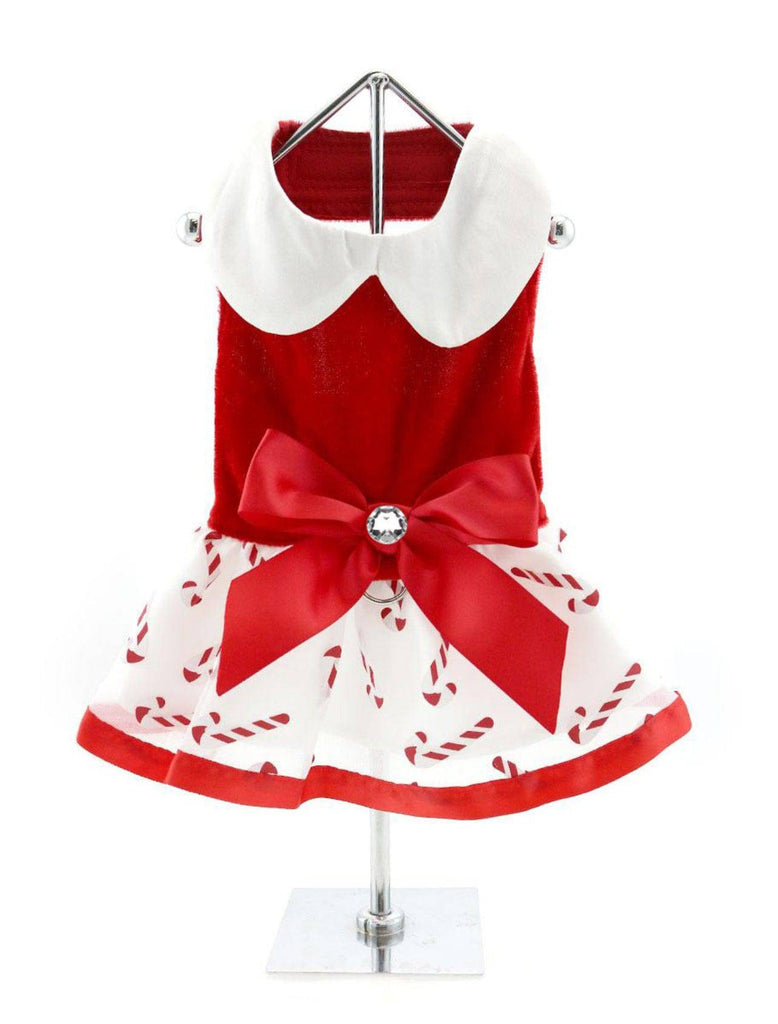 Doggie Design, Inc Christmas Candy Cane Rhinestone Dress with D-Ring and Leash