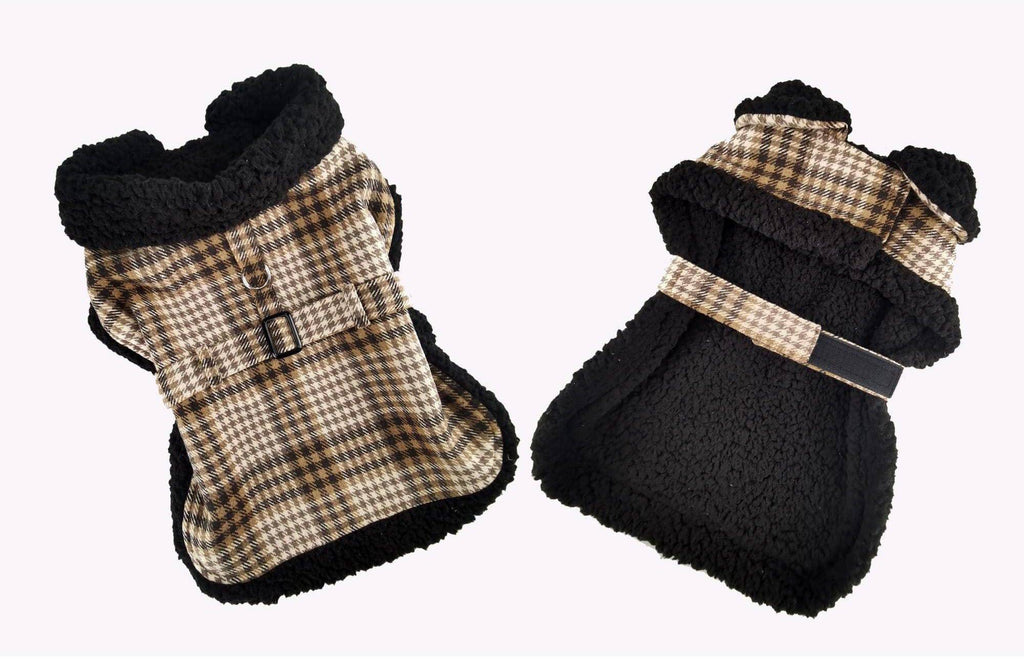 Doggie Design, Inc XS / Brown & White Plaid Sherpa Lined Dog Harness Coat with Matching Leash