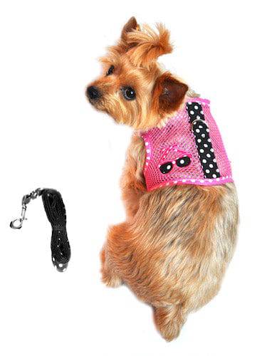 Doggie Design, Inc XS / Sunglasses Pink and Black Polka Dot Cool Mesh Dog Harness with Leash