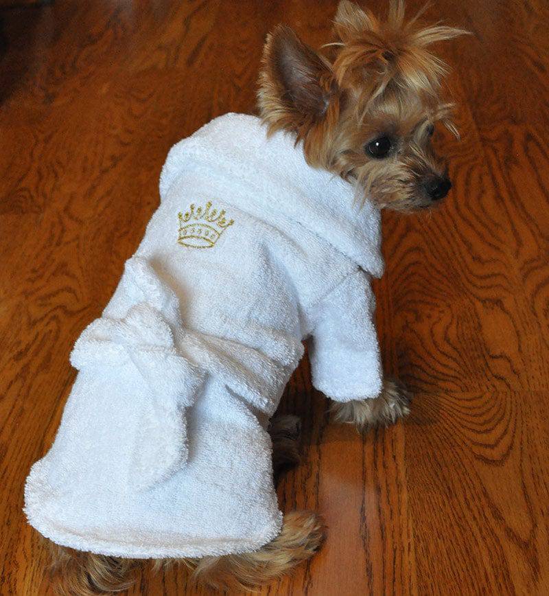 Doggie Design, Inc XS White Gold Crown Bathrobe 100% Combed Cotton Terrycloth