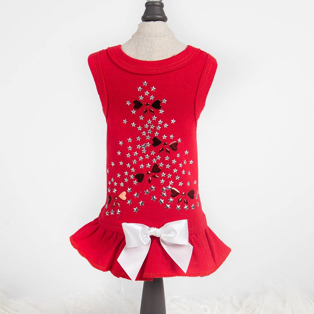 Hello Doggie Holiday Sparkle Dress: LG / Red
