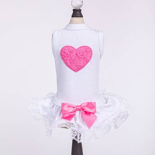 Hello Doggie XXS / Hot Pink Lacey Puff Heart Dress