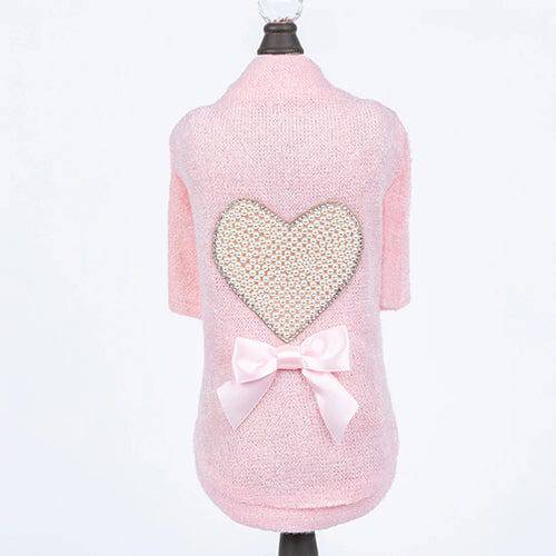 Hello Doggie XXS Pearl Heart Dog Sweater: Baby Pink