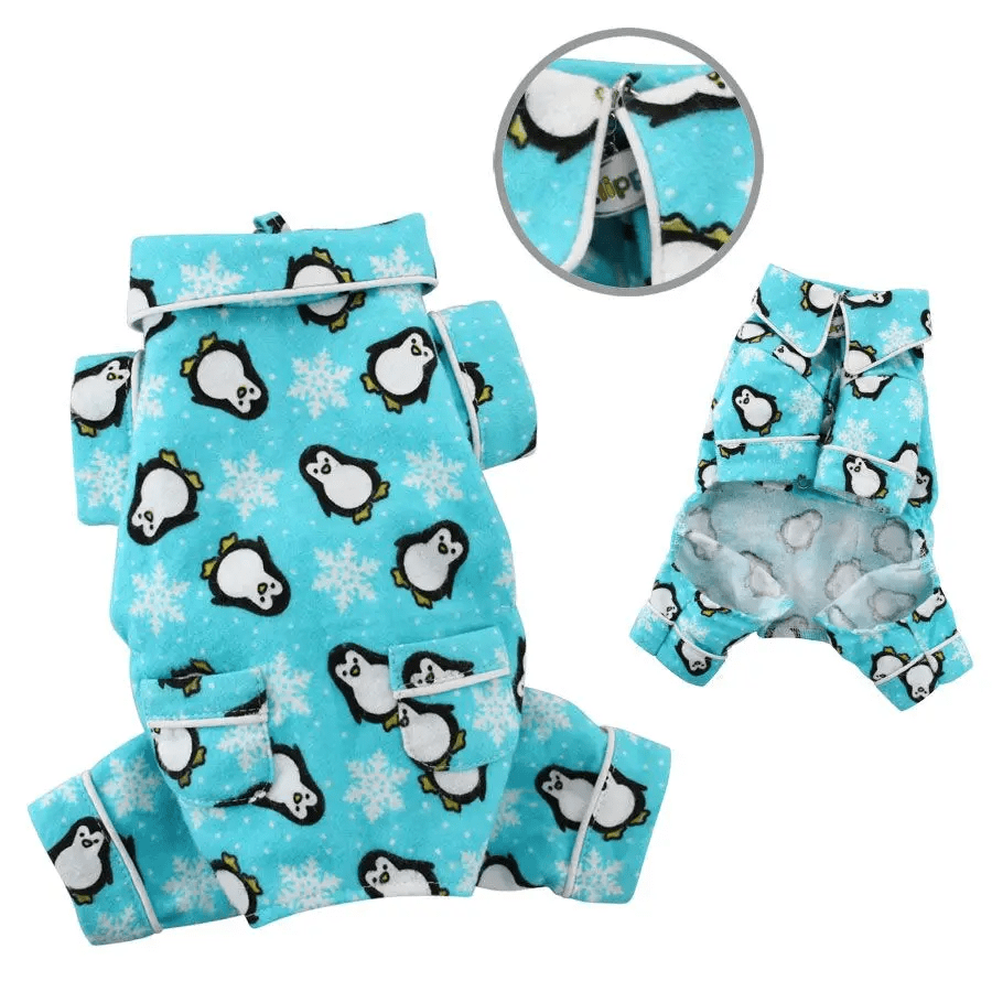 Klippo Penguins and Snowflake Flannel Pajamas - Turquoise