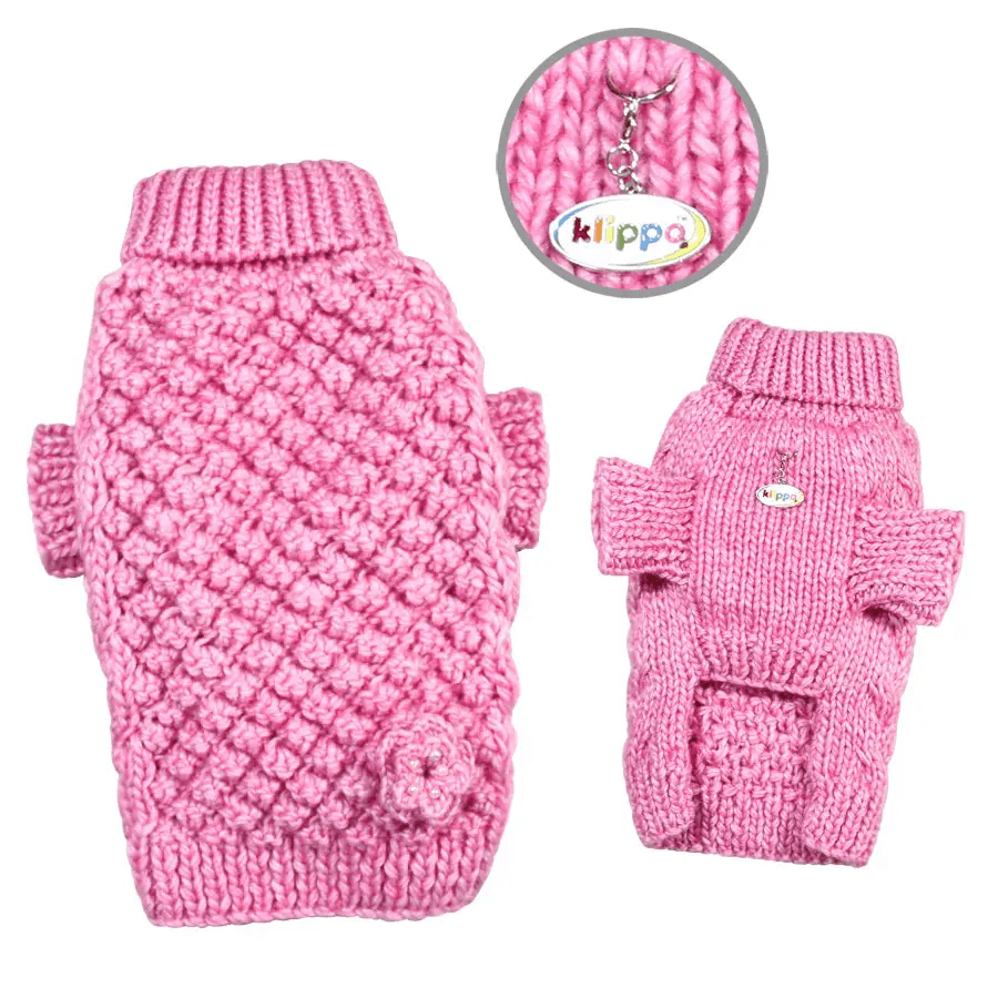 Klippo Pink Bobble Stitch Turtleneck Hand Knitted Sweater