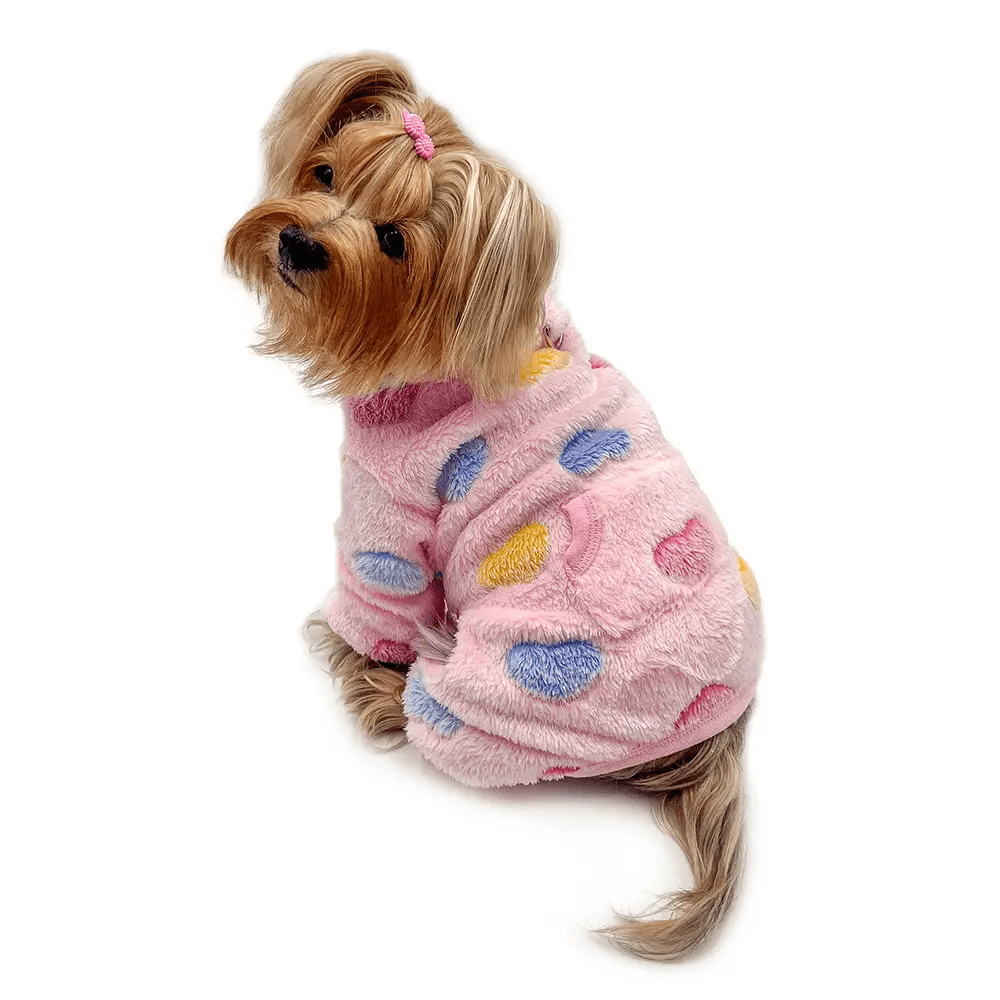 Klippo XS / Pink Ultra Plush Colorful Hearts Turtleneck Pajamas