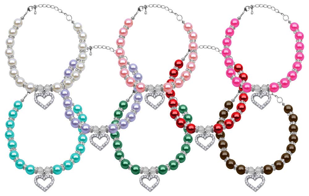 Mirage Pet Products White / S Heart and Pearl Dog Necklace