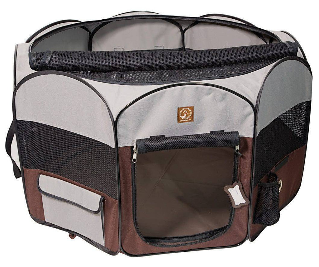One for Pets S Folding Fabric Dog Playpen - Grey-Brown