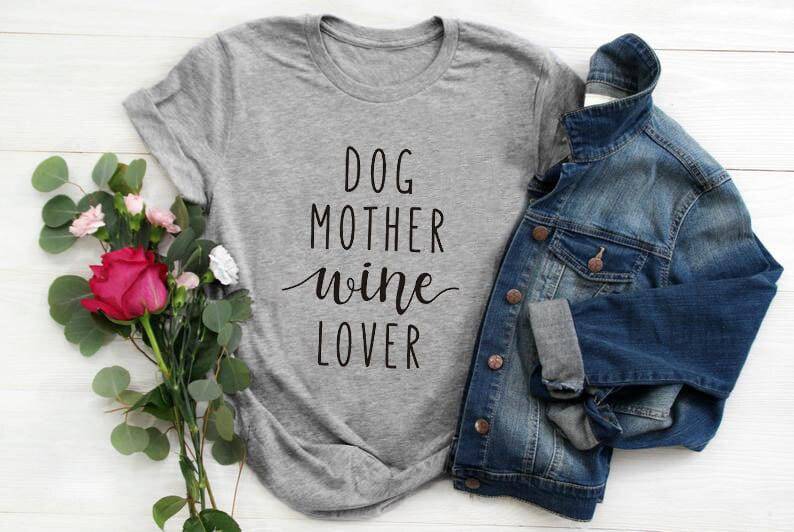 Pet Emporium LLC Gray - Black text / 3XL Dog Mother Wine Lover T-shirt
