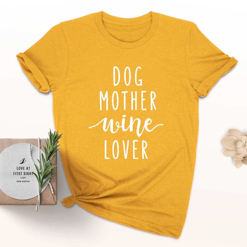 Pet Emporium LLC Mustard - White text / 3XL Dog Mother Wine Lover T-shirt