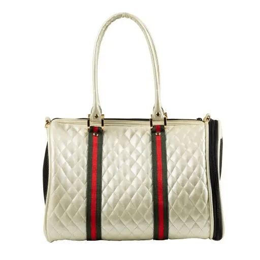 Petote Duffel - Ivory Quilted with Stripe