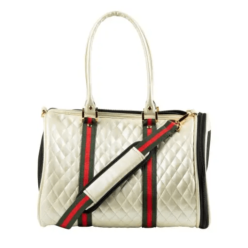 Petote Mini Duffel - Ivory Quilted with Stripe