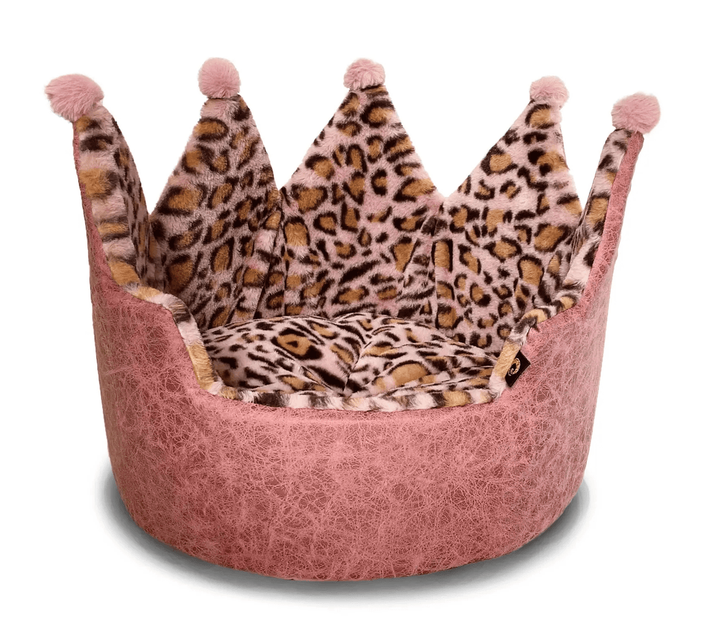 Precious Tails Pink Leopard Print Crown Pet Bed