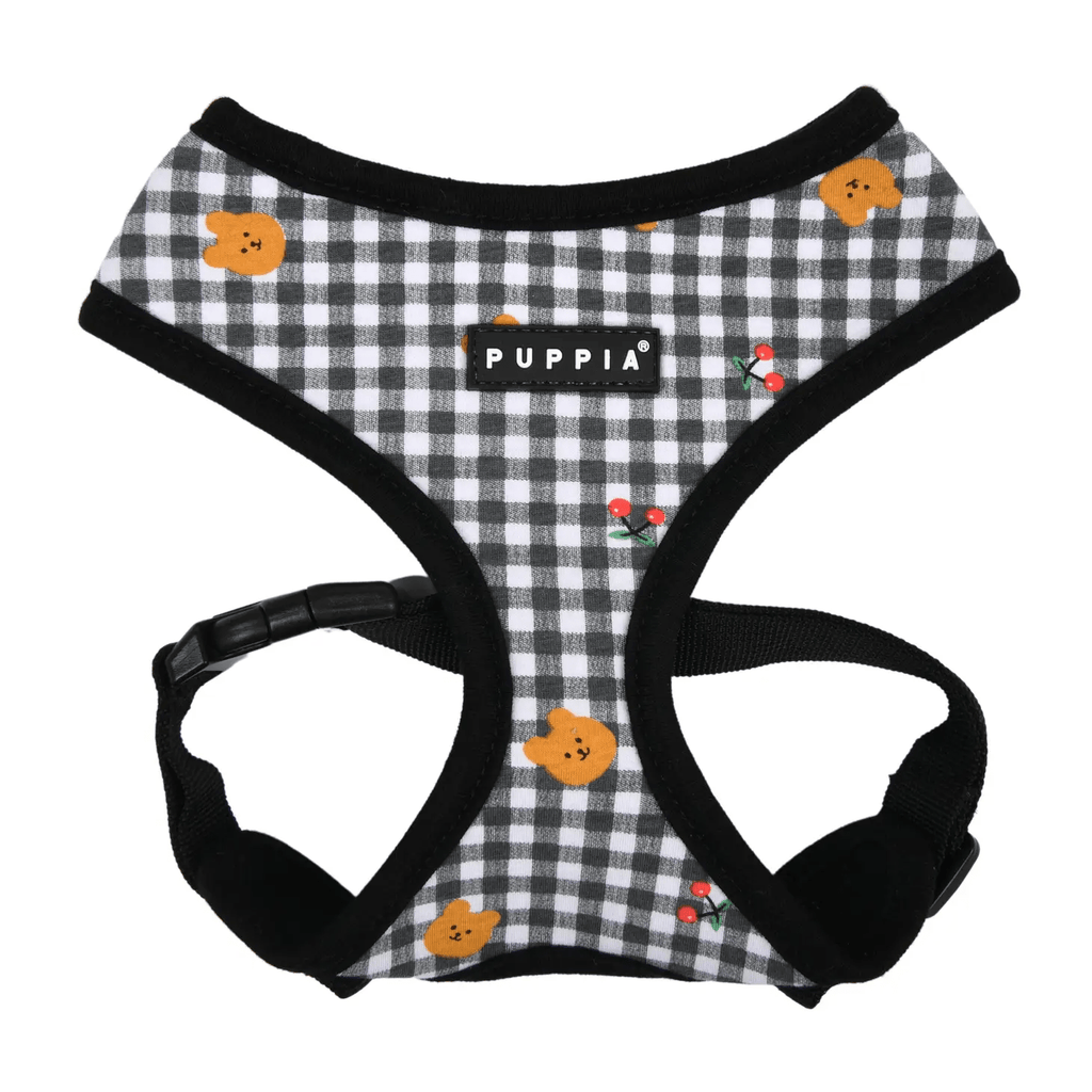 Puppia S / Black Baba Dog Harness Over-the-head Adjustable Checkered Bear