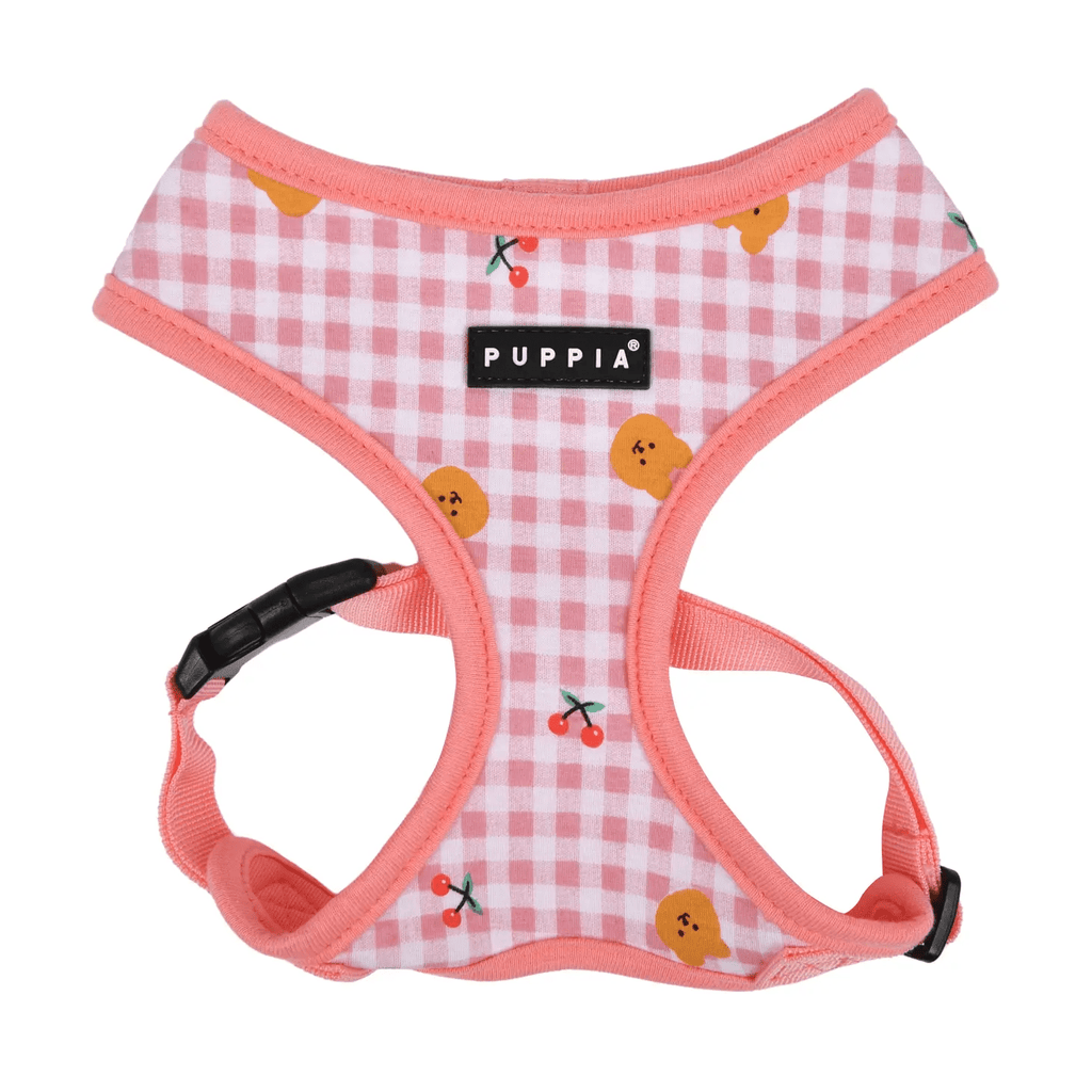 Puppia S / Indian Pink Baba Dog Harness Over-the-head Adjustable Checkered Bear