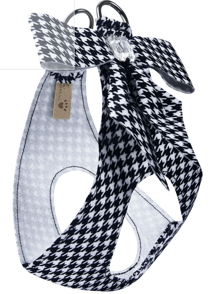 Susan Lanci Designs Black & White Houndstooth Tail Bow Step In Harness