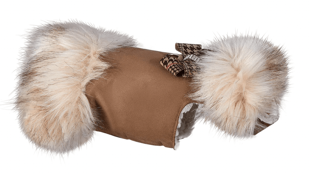 Susan Lanci Designs Chocolate Glen Houndstooth Nouveau Bow Ivory Fox Fur Coat