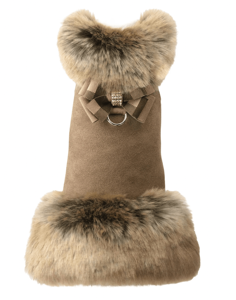 Susan Lanci Designs XXS Fawn Gingham Double Nouveau Bow Bronze Fox Fur Coat
