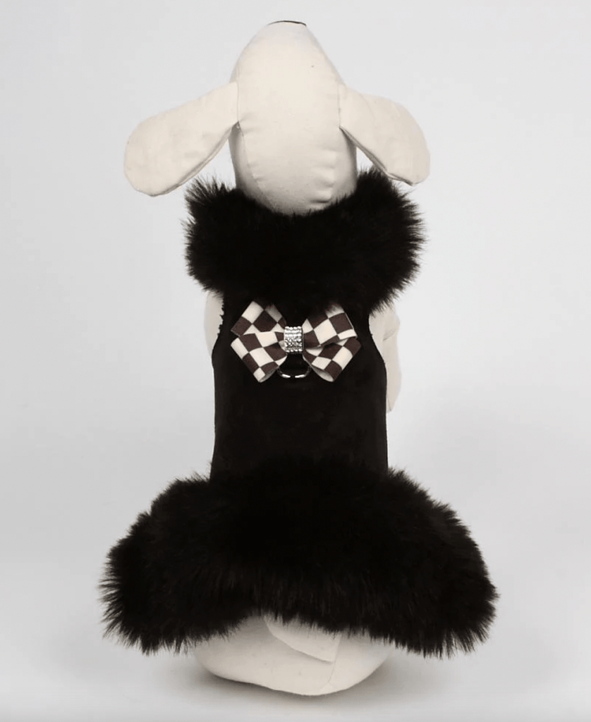 Susan Lanci Designs XXS Windsor Check Nouveau Bow Black Fox Fur Coat