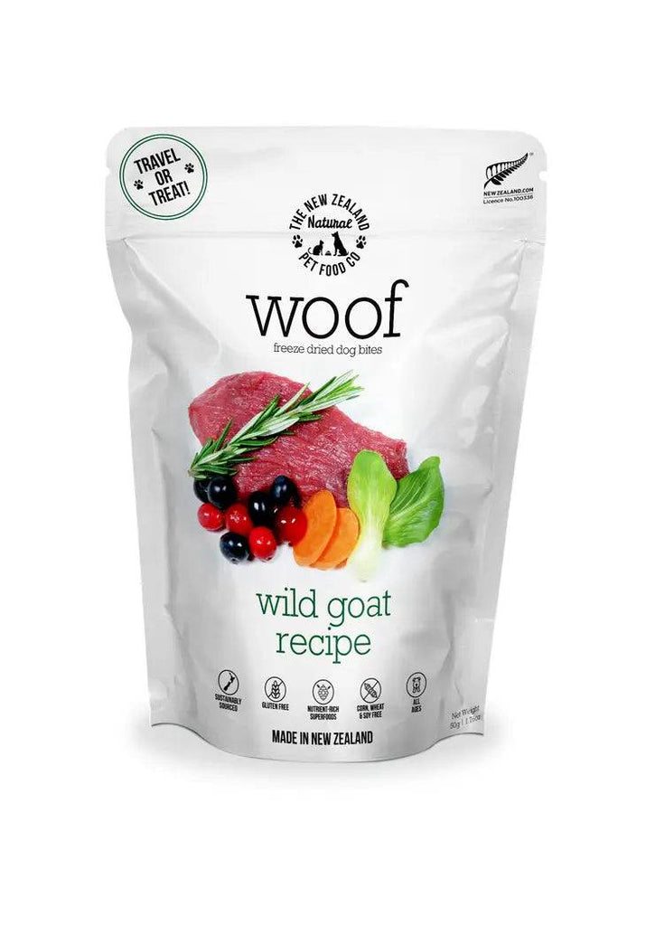 The New Zealand Natural Pet Food Co. 1.76 oz Woof Wild Goat Freeze Dried Dog Food 1.76oz | 9.9oz | 2.2lb