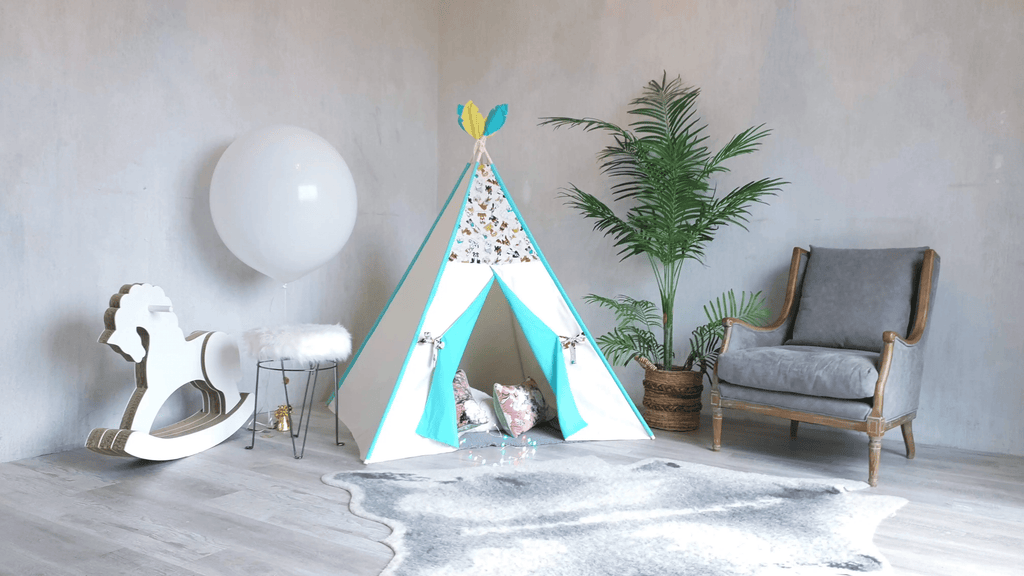 The Teepee Store with WINDOW Dog Lovers Ivory Turquoise Play Teepee Tent