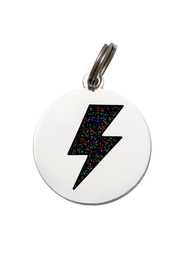 Two Tails Pet Company Black & Silver Lightning Bolt Pet ID Tag