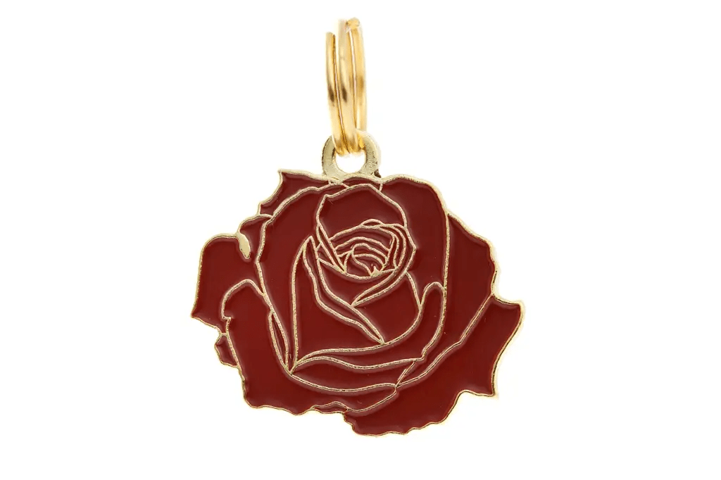 Two Tails Pet Company Red & Gold Rose Pet ID Tag