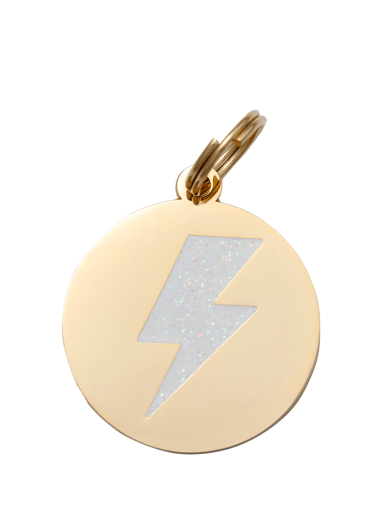 Two Tails Pet Company White & Gold Lightning Bolt Pet ID Tag