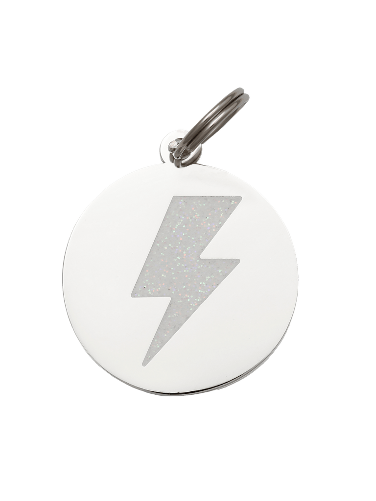 Two Tails Pet Company White & Silver Lightning Bolt Pet ID Tag